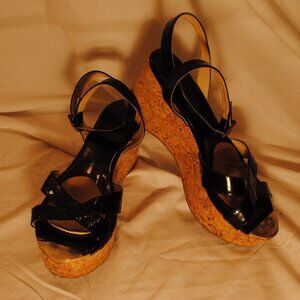 JIMMY CHOO SZ 9 1/2 WOMENS BLACK CORK PLATFORM WEDGE SHOES
